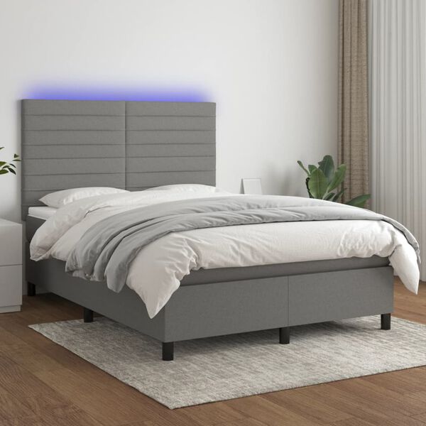 vidaXL &Kappa;&rho;&epsilon;&beta;ά&tau;&iota; Boxspring &mu;&epsilon; &Sigma;&tau;&rho;ώ&mu;&alpha; & LED &Sigma;&kappa;.&Gamma;&kappa;&rho;&iota; 140x200 &epsilon;&kappa; &Upsilon;&phi;&alpha;&sigma;&mu;ά&tau;&iota;&nu;&omicron;