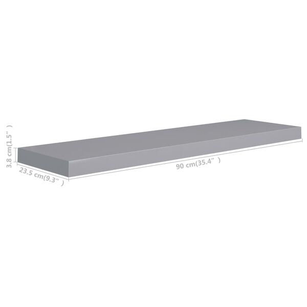vidaXL Ράφι Τοίχου Γκρι 90x23,5x3,8 εκ. MDF