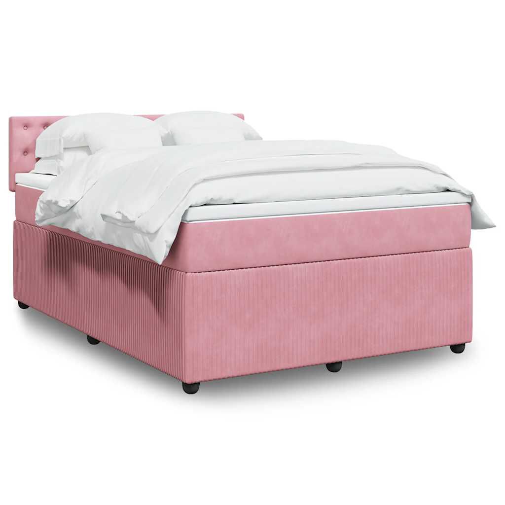 vidaXL Κρεβάτι Boxspring με Στρώμα Ροζ 160x200 εκ. Βελούδινο