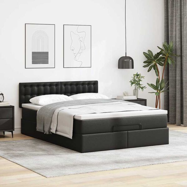 vidaXL Οθωμανικό κρεβάτι με στρώμα Μαύρο 140x200cm Faux Leather