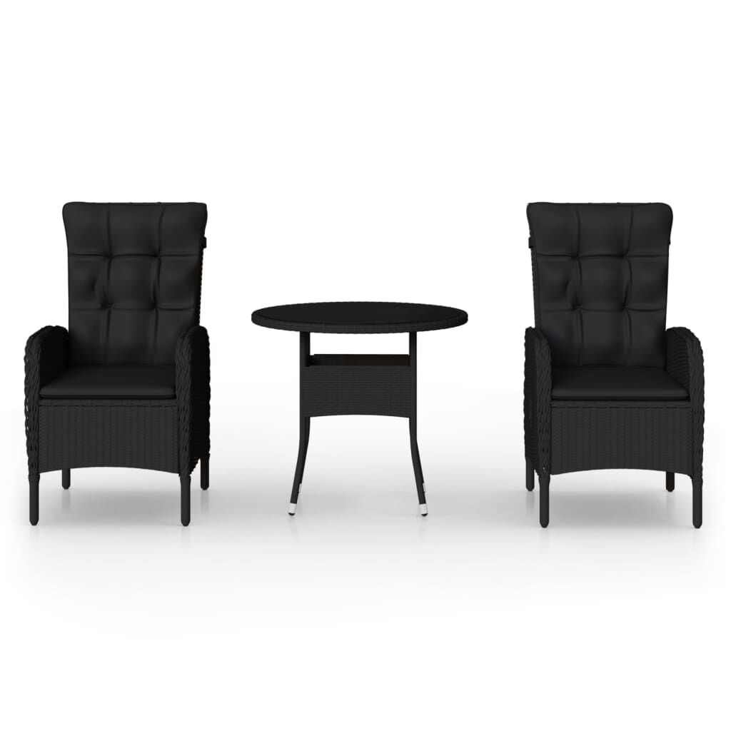 vidaXL Σετ Επίπλων Bistro Κήπου 3 τεμ. Μαύρο από Συνθετικό Ρατάν