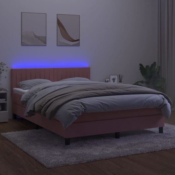 vidaXL &Kappa;&rho;&epsilon;&beta;ά&tau;&iota; Boxspring &mu;&epsilon; &Sigma;&tau;&rho;ώ&mu;&alpha; & LED &Rho;&omicron;&zeta; 140x190 &epsilon;&kappa;. &Beta;&epsilon;&lambda;&omicron;ύ&delta;&iota;&nu;&omicron;