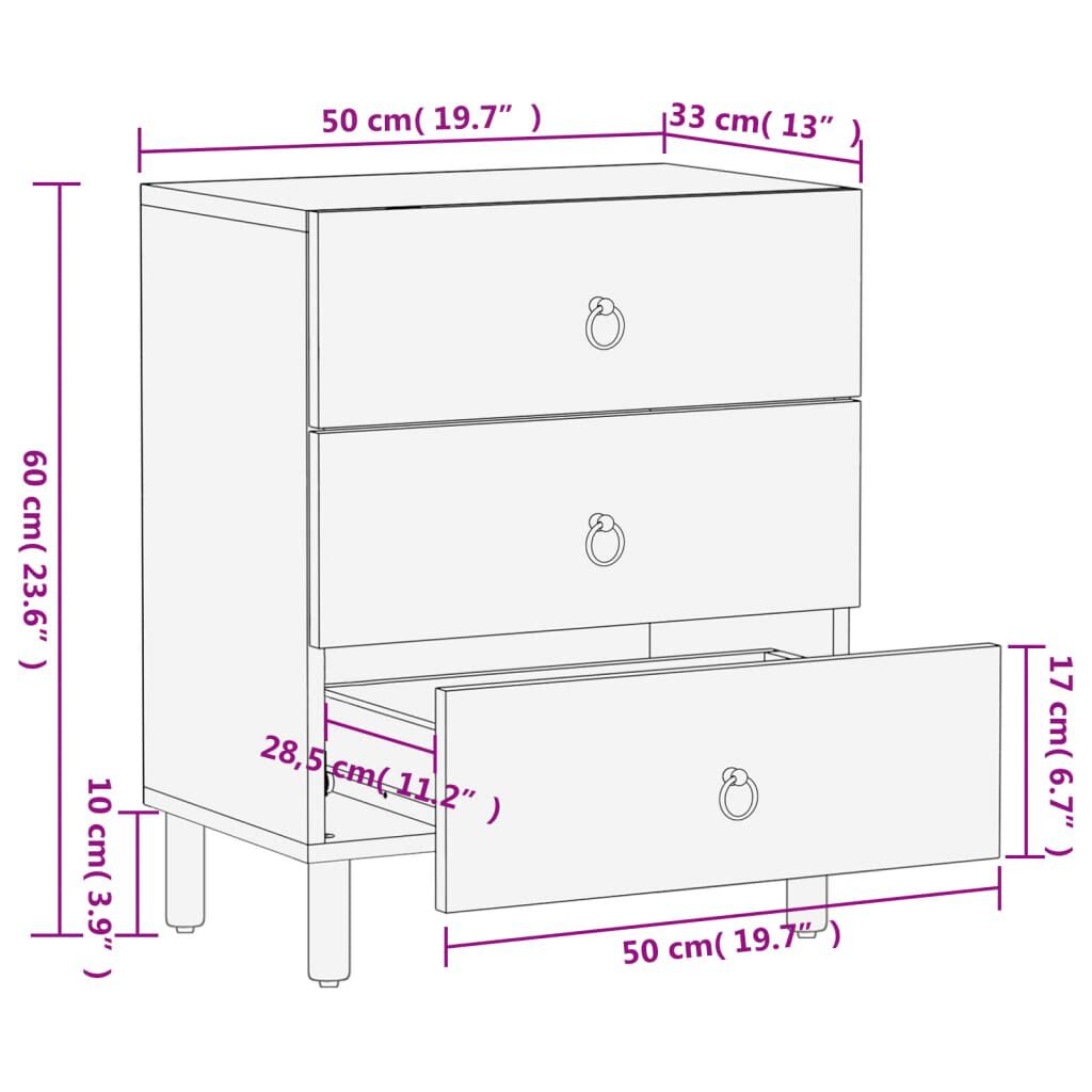 vidaXL Κομοδίνο 50 x 33 x 60 εκ. από Μασίφ Ξύλο Μάνγκο