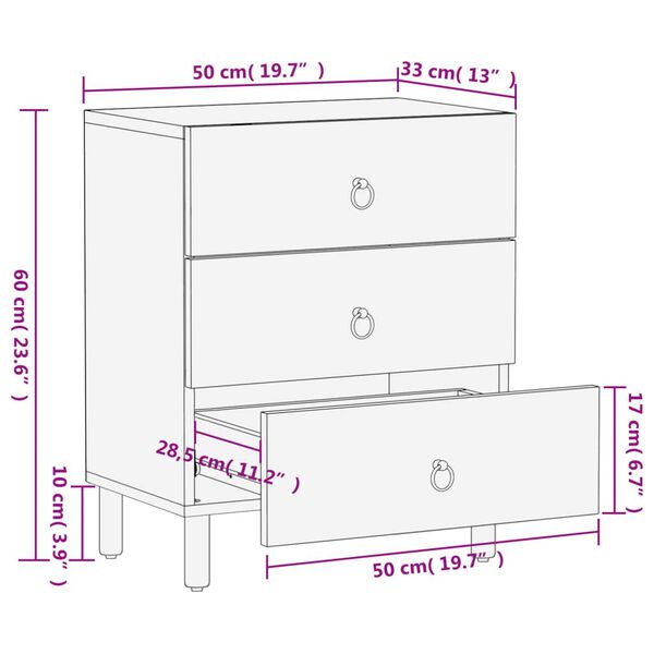 vidaXL Κομοδίνο 50 x 33 x 60 εκ. από Μασίφ Ξύλο Μάνγκο