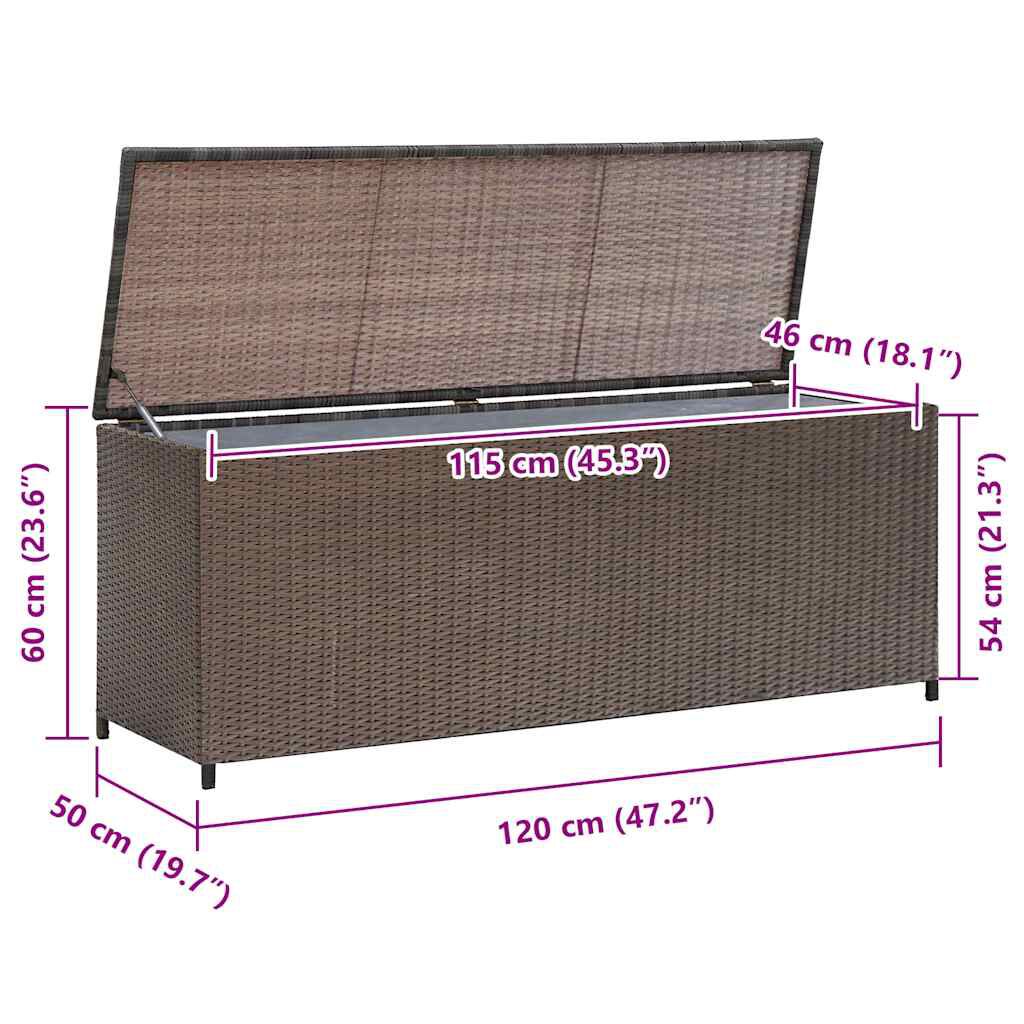 vidaXL Κουτί Αποθήκευσης Κήπου Καφέ 120x50x60 εκ. από Συνθετικό Ρατάν