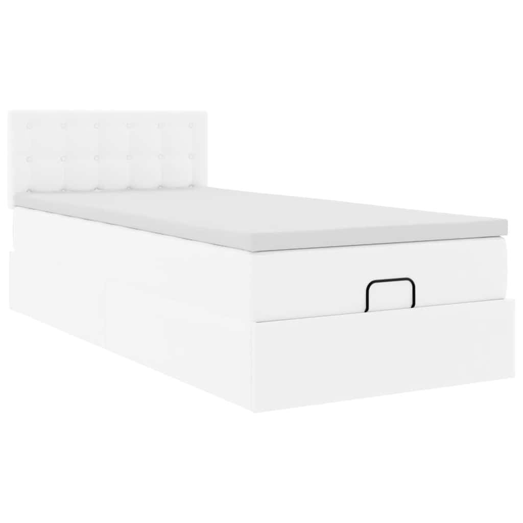 vidaXL Ottoman Κρεβάτι με στρώματα & LED Καθαρό Λευκό Faux Leather