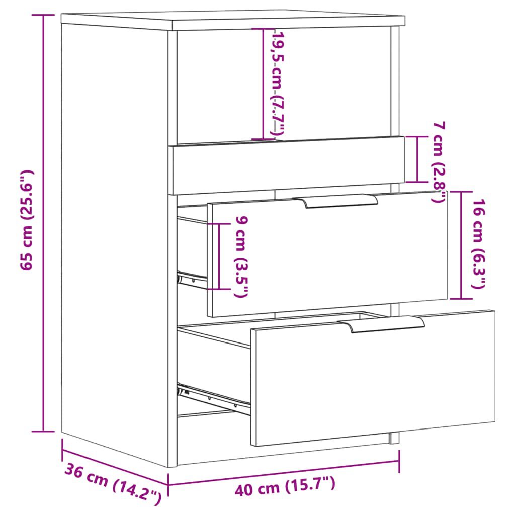vidaXL Κομοδίνο Αρτισιανή Δρυς 40x36x65 εκ. από Επεξεργασμένο Ξύλο
