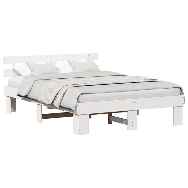 vidaXL Σκελετός Κρεβατιού Λευκό 140 x 200 cm Μασίφ ξύλο πεύκου