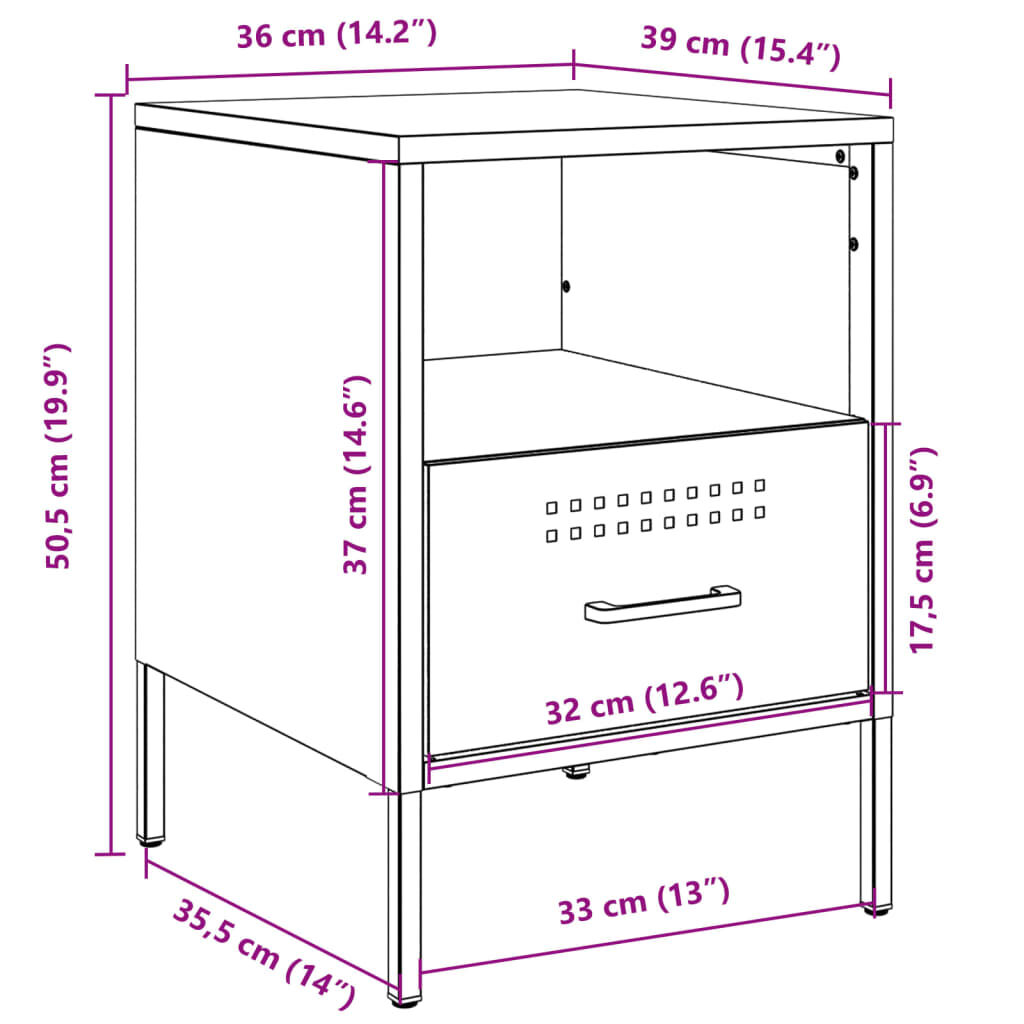 vidaXL Κομοδίνα 2 τεμ. Ανθρακί 36x39x50,5 εκ. από Χάλυβα