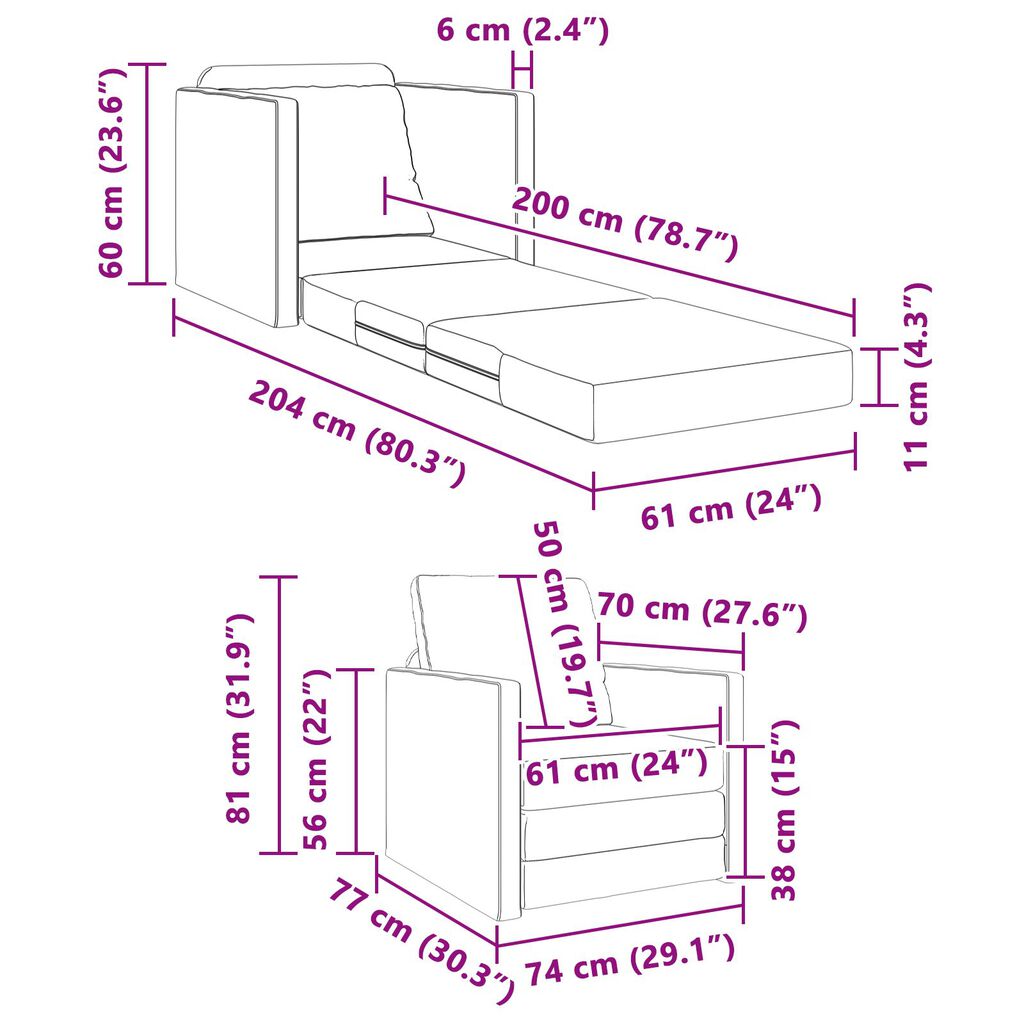 vidaXL Sofa Κρεβάτι 2 σε 1 Κρασιού Κόκκινο 74x77x81 εκ. Βαμβακερό