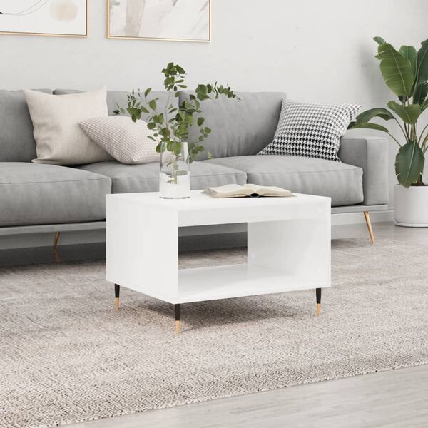 vidaXL Τραπεζάκι Σαλονιού Γυαλ. Λευκό 60x50x40 εκ. Επεξεργασμένο Ξύλο