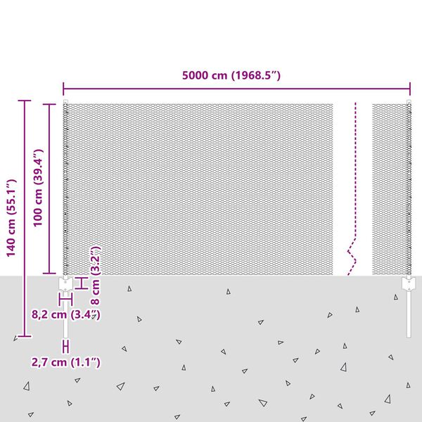 vidaXL Φράχτης με Στήλες. Ασημί 1 x 50 m Ατσάλι