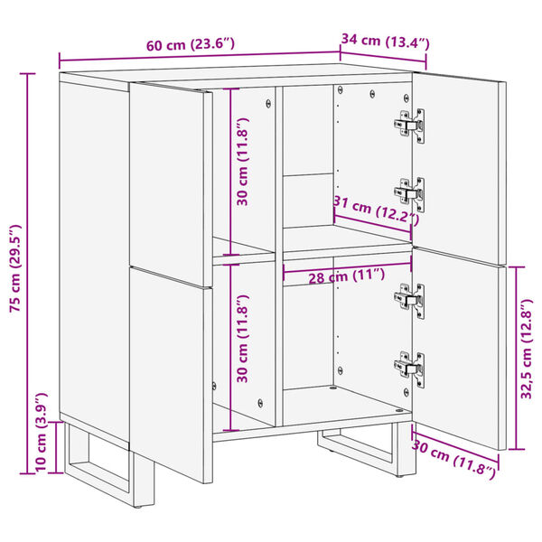 vidaXL Ντουλάπι 60 x 34 x 75 εκ. από Μασίφ Ξύλο Μάνγκο