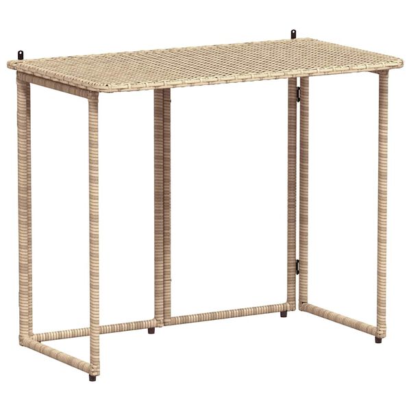 vidaXL Πτυσσόμενο τραπέζι κήπου Μπεζ 90x51x75 cm Poly Rattan