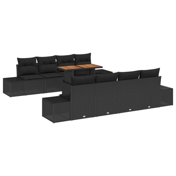vidaXL Σετ Καναπέ Κήπου με αποθήκευση 9 pcs Μαύρο Πολυ ράταν