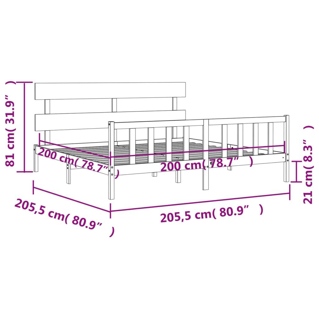 vidaXL Πλαίσιο Κρεβατιού με Κεφαλάρι Γκρι 200x200 εκ. Μασίφ Ξύλο