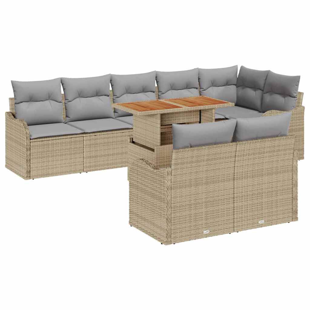 vidaXL Σετ Καναπέ Κήπου με αποθήκευση 9 pcs Μπεζ Πολυ ράταν