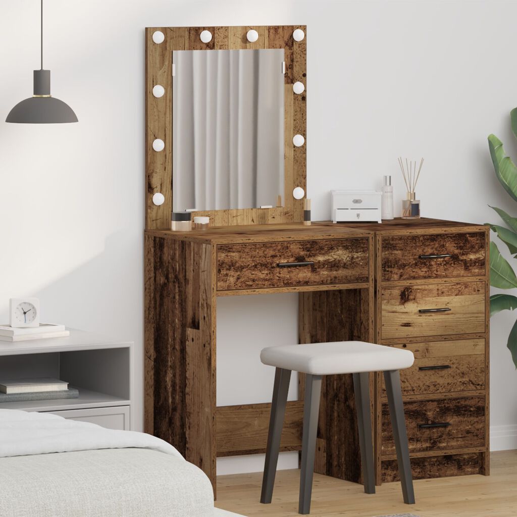 vidaXL Τουαλέτα με LED Φώτα Παλιό Ξύλο 50x41x135 εκ.