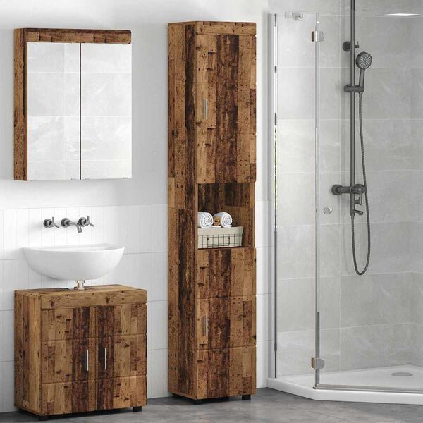 vidaXL Ντουλάπι Μπάνιου με πόρτα TULUM Παλαιό ξύλο 37 x 31.5 x 203 εκ