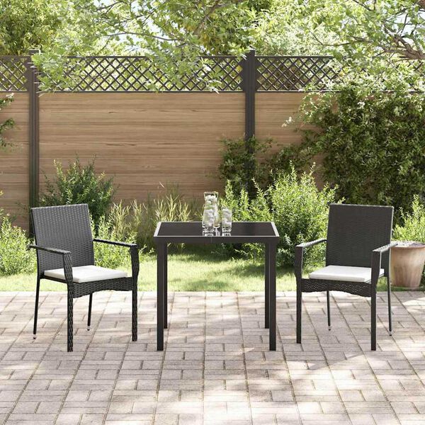 vidaXL Σέτ φαγητού για κήπο με μαξιλάρι 3 pcs Μαύρο Πολυ ράταν