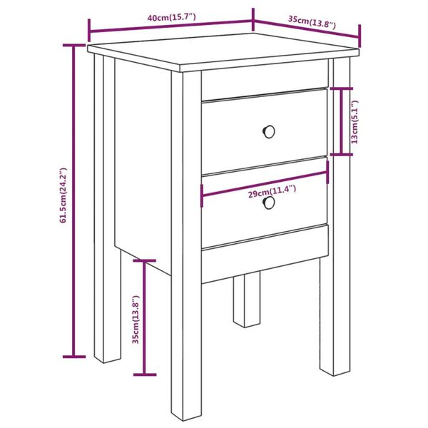 vidaXL Κομοδίνο Καφέ Μελί 40x35x61,5 εκ. από Μασίφ Ξύλο Πεύκου