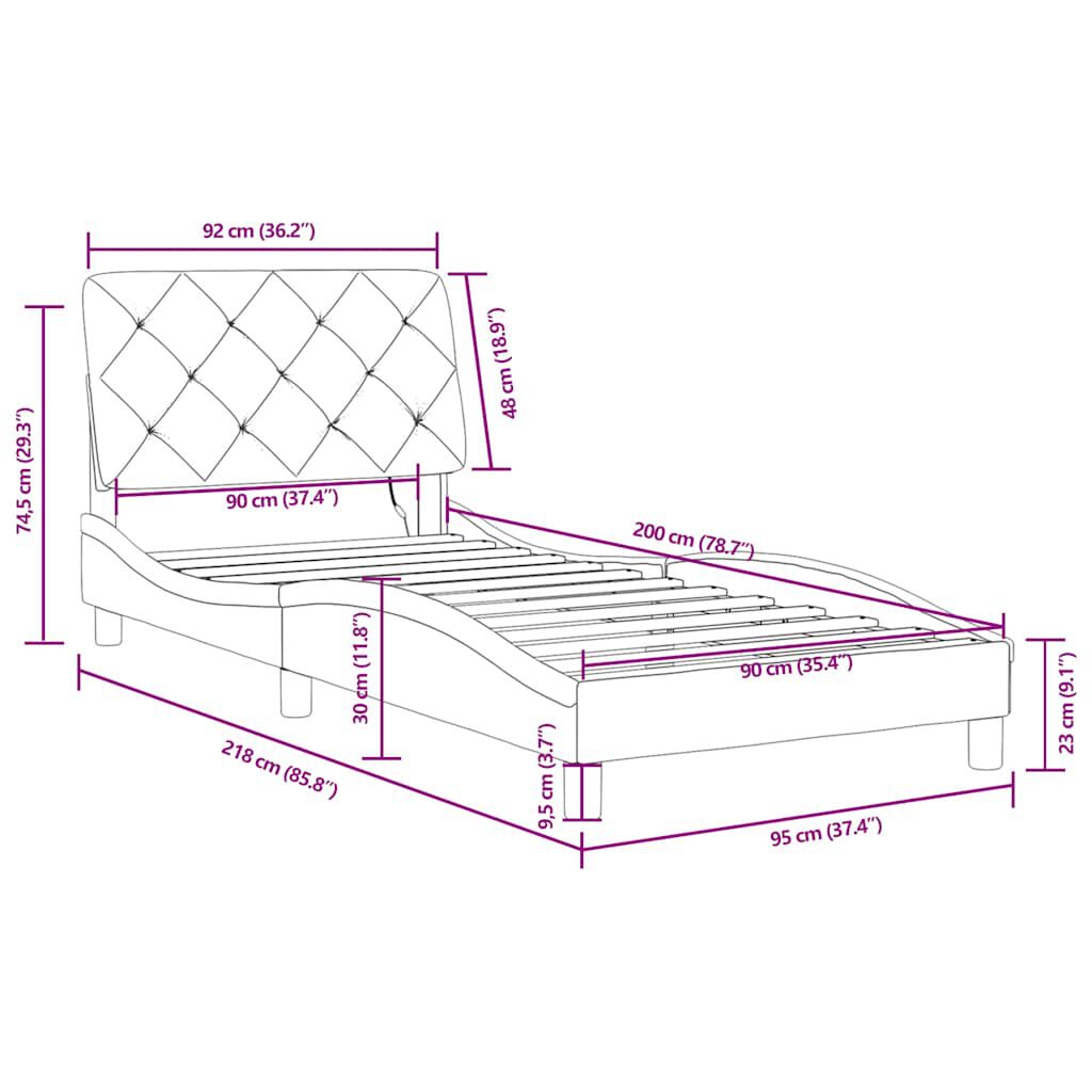 vidaXL Πλαίσιο Κρεβατιού με LED Ροζ 90x200 εκ. Βελούδινο