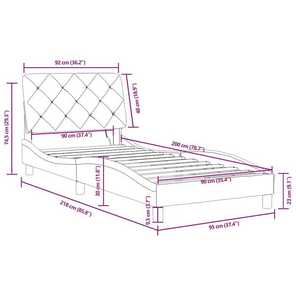 vidaXL Πλαίσιο Κρεβατιού με LED Ροζ 90x200 εκ. Βελούδινο