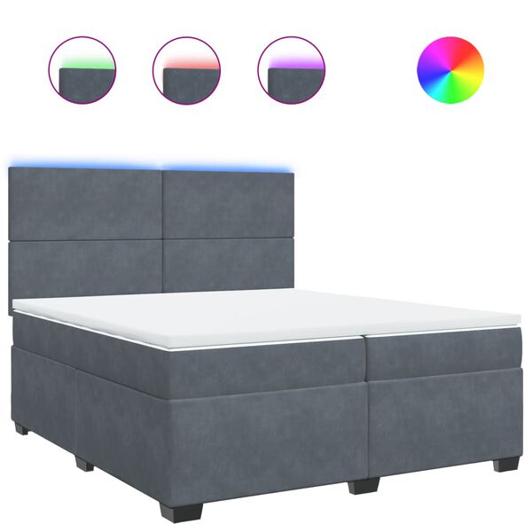 vidaXL Κρεβάτι Boxspring με Στρώμα Σκούρο Γκρι 200x200 εκ. Βελούδινο