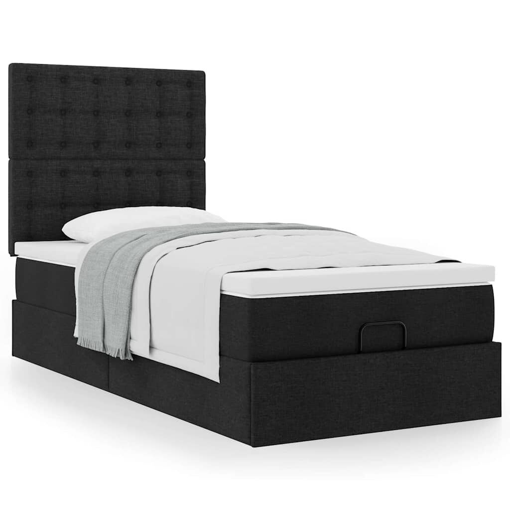vidaXL Οθωμανικό κρεβάτι με στρώμα Μαύρο 90x190cm Ύφασμα