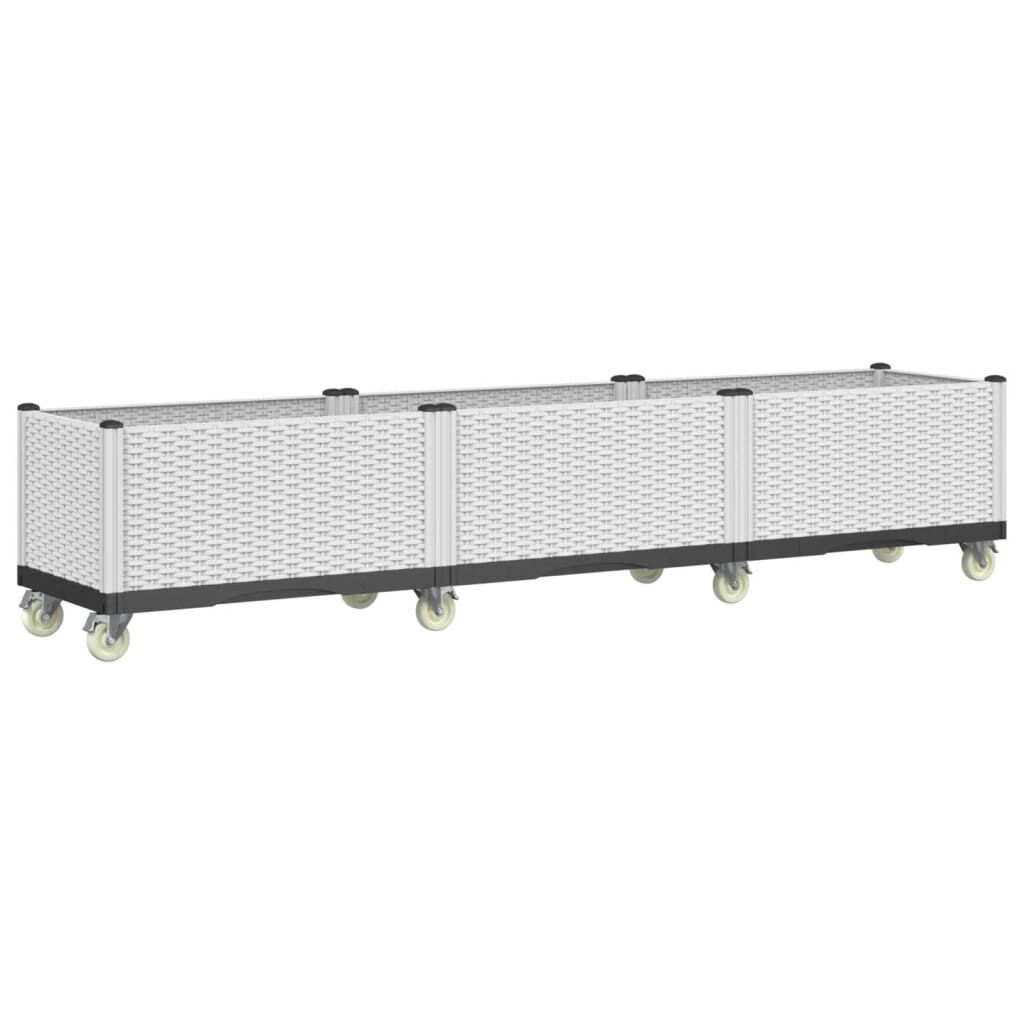 vidaXL Ζαρντινιέρα Κήπου με Ροδάκια Λευκό 240x50x54 εκ. Πολυπροπυλένιο