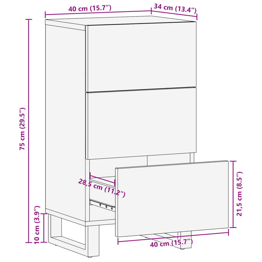 vidaXL Ντουλάπι 40x34x75 εκ. από Μασίφ Ξύλο Ακακίας