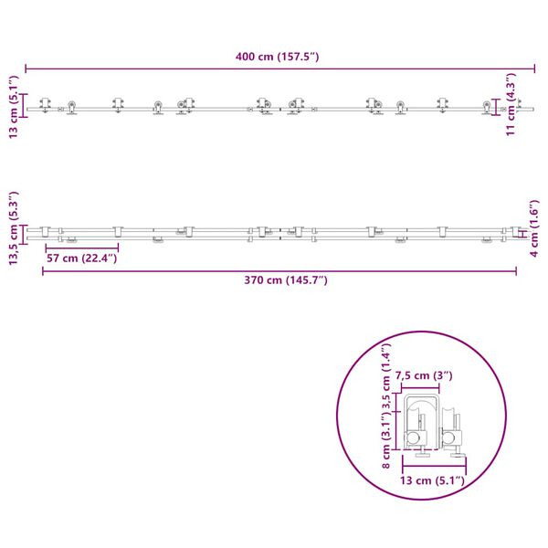 vidaXL Μηχανισμός Συρόμενης Μεσόπορτας Ασημί 400 εκ. Ανοξείδωτο Ατσάλι