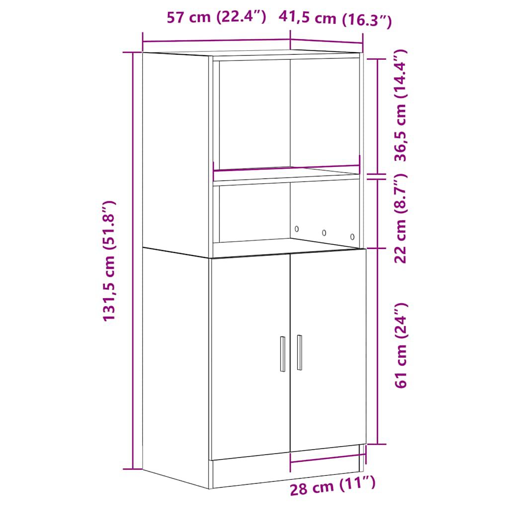vidaXL Ντουλάπι Κουζίνας Καφέ δρυς 57x41,5x131,5 εκ. Επεξεργ. Ξύλο