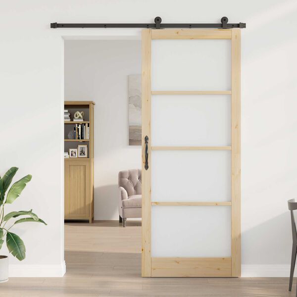 vidaXL Συρόμενη Πόρτα ORKDAL Καφέ 93 x 232 εκ. Ξύλο και μέταλλο
