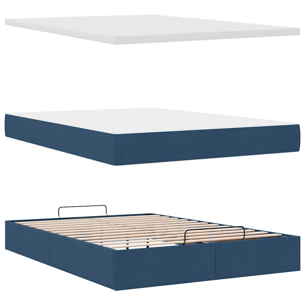 vidaXL Οθωμανικό κρεβάτι με στρώμα μπλε 140x200cm ύφασμα