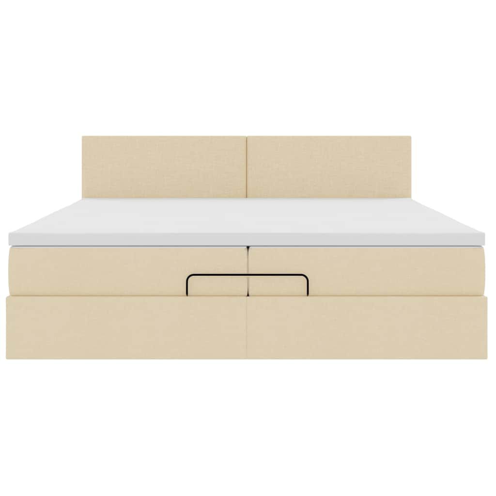 vidaXL Οθωμανικό κρεβάτι με στρώμα Cream 200x200 cm Ύφασμα