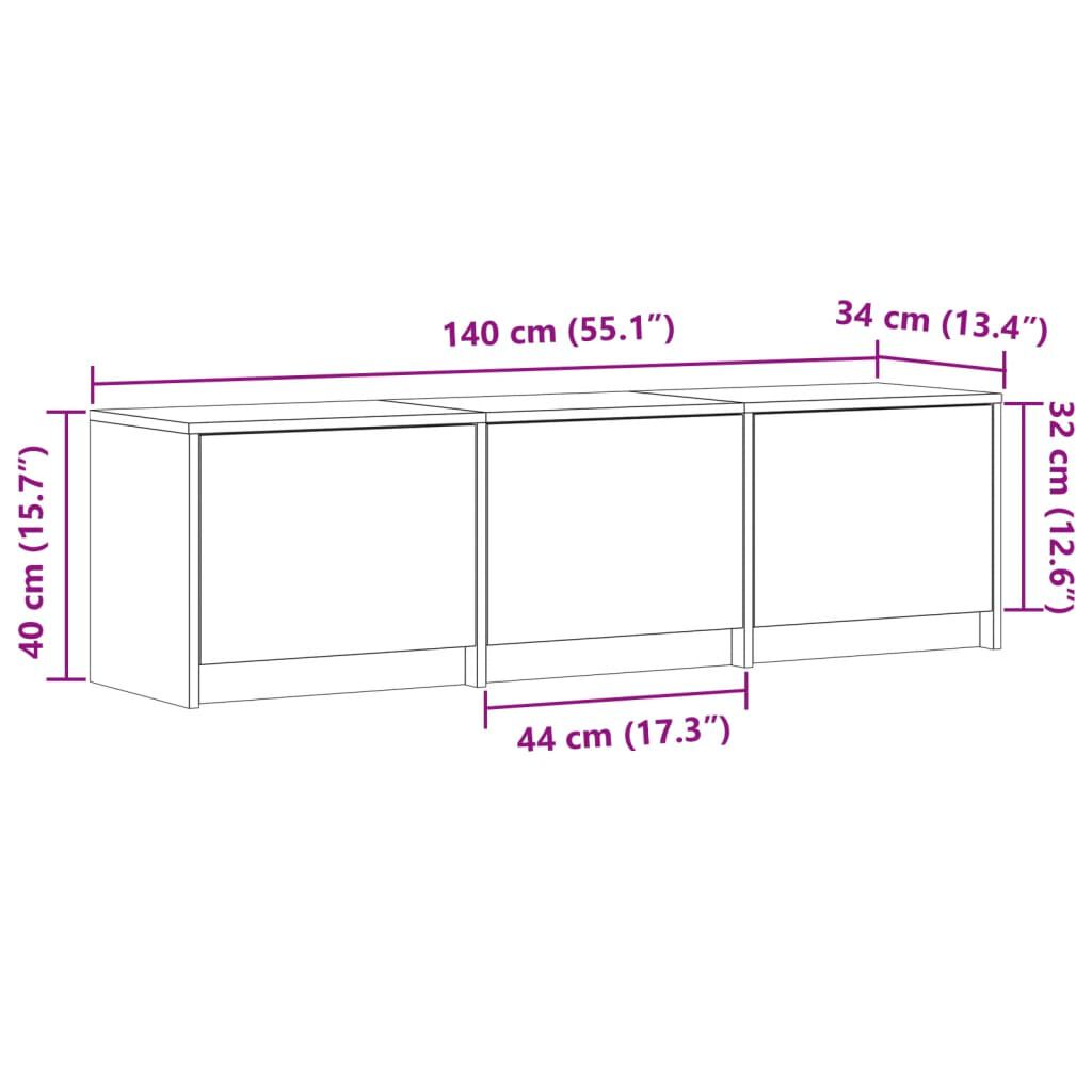 vidaXL Έπιπλο Τηλεόρασης με LED Λευκό 140x34x40 εκ. από Επεξ. Ξύλο