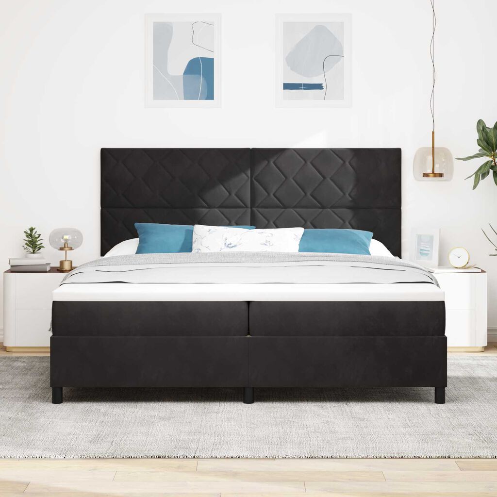 vidaXL Κρεβάτι με Βάση και Στρώμα & LED Μαύρο 200x200 εκ. Βελούδο