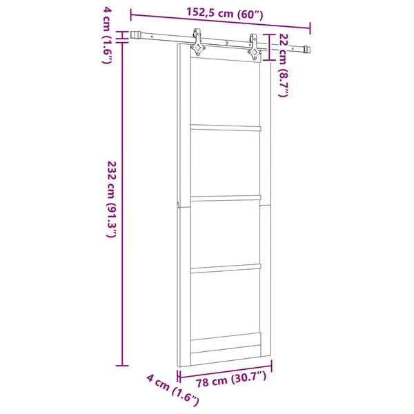 vidaXL Συρόμενη Πόρτα Λευκό 78 x 232 cm Ξύλο και μέταλλο
