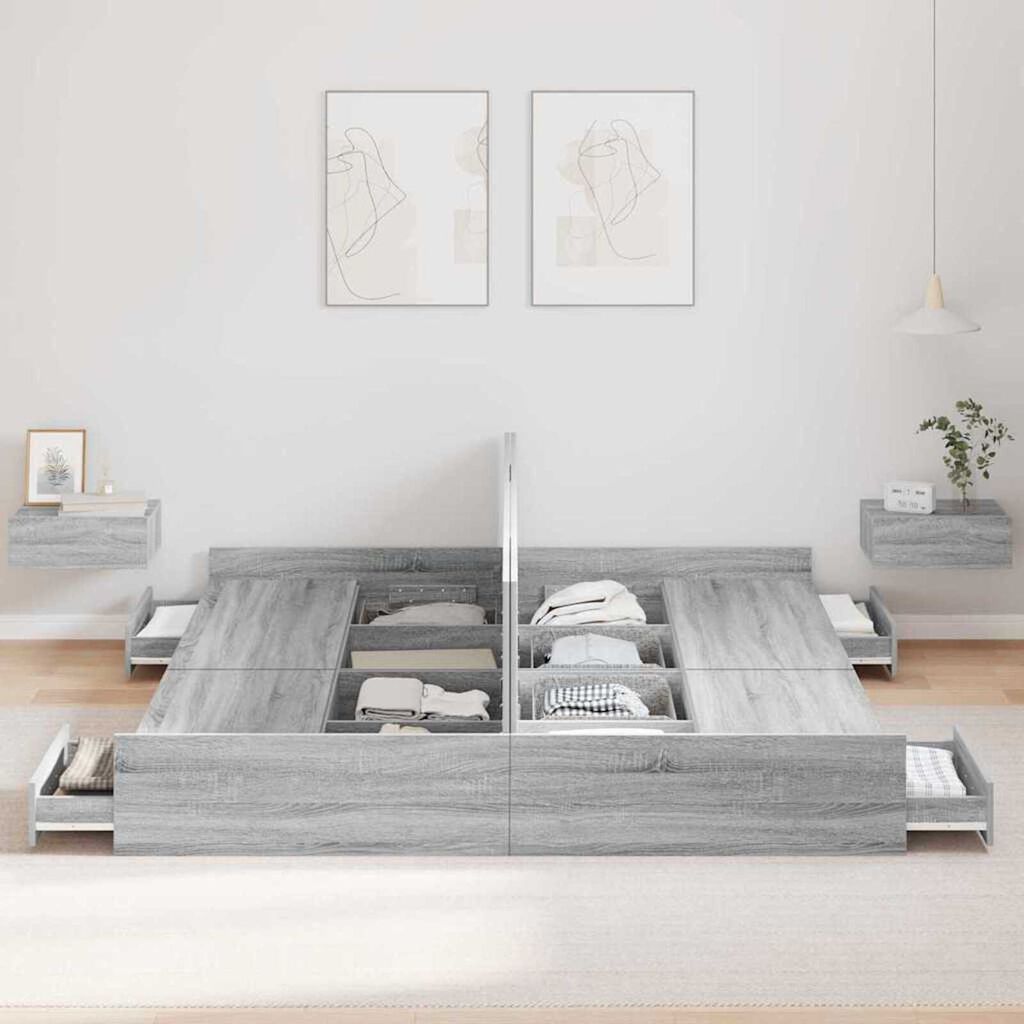vidaXL Κρεβάτι με αποθηκευτικό χώρο Γκρι sonoma 200 x 200 cm