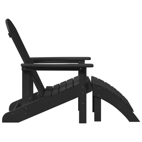 vidaXL Καρέκλα Adirondack με Υποπόδιο Μαύρη HDPE