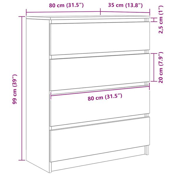 vidaXL Sideboard Λευκό 80x35x99 cm Κατασκευασμένο ξύλο