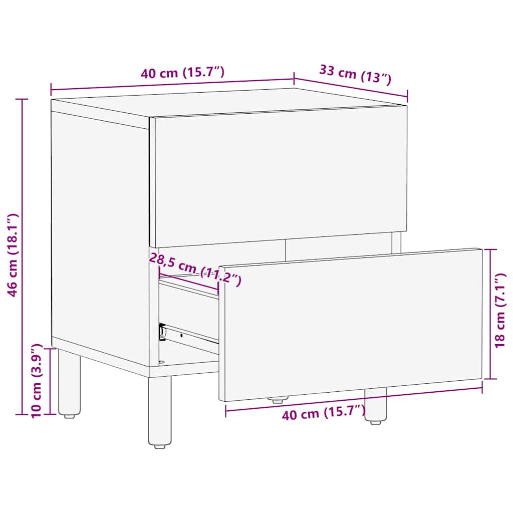 vidaXL Κομοδίνα 2 τεμάχια καφέ 40x33x46 cm από μασίφ ξύλο Mango