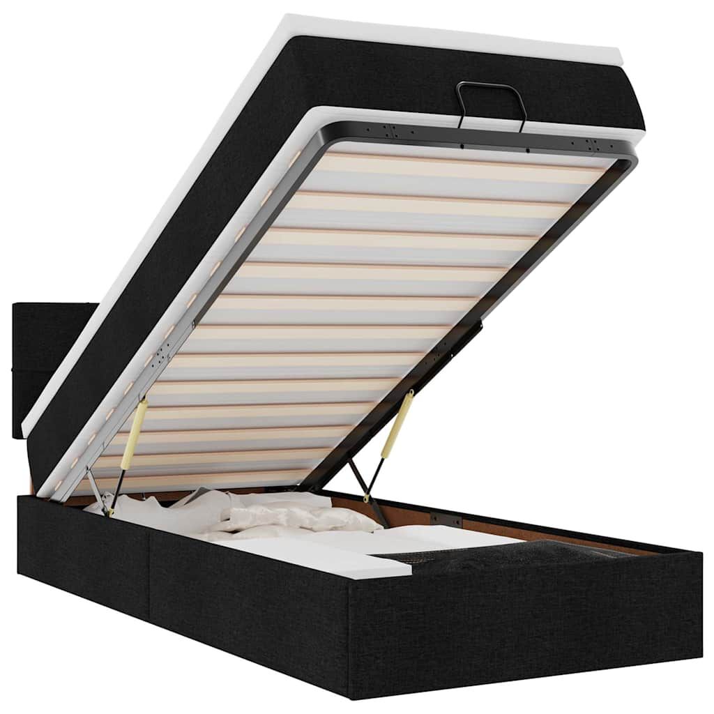 vidaXL Οθωμανικό κρεβάτι με στρώμα & LEDs Μαύρο 100x200 cm Ύφασμα