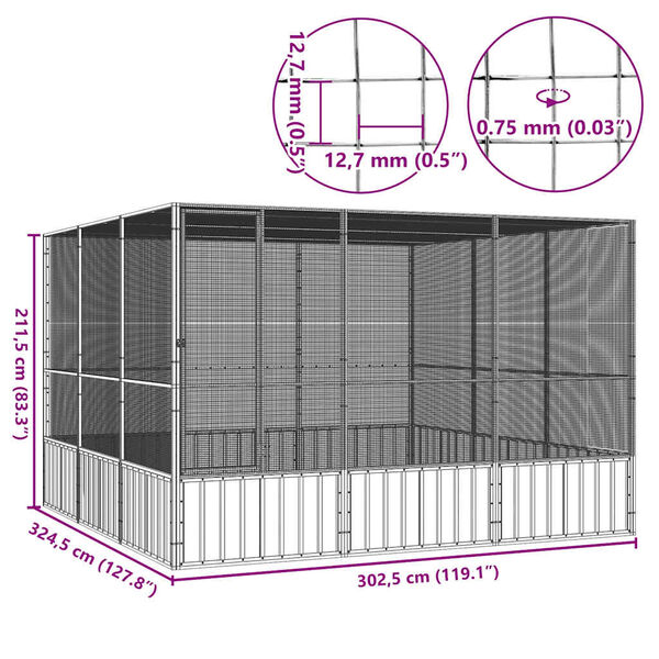 vidaXL Κλουβί Πουλιών Ανθρακί 302,5x324,5x211,5 εκ Γαλβανισμένο Χάλυβα
