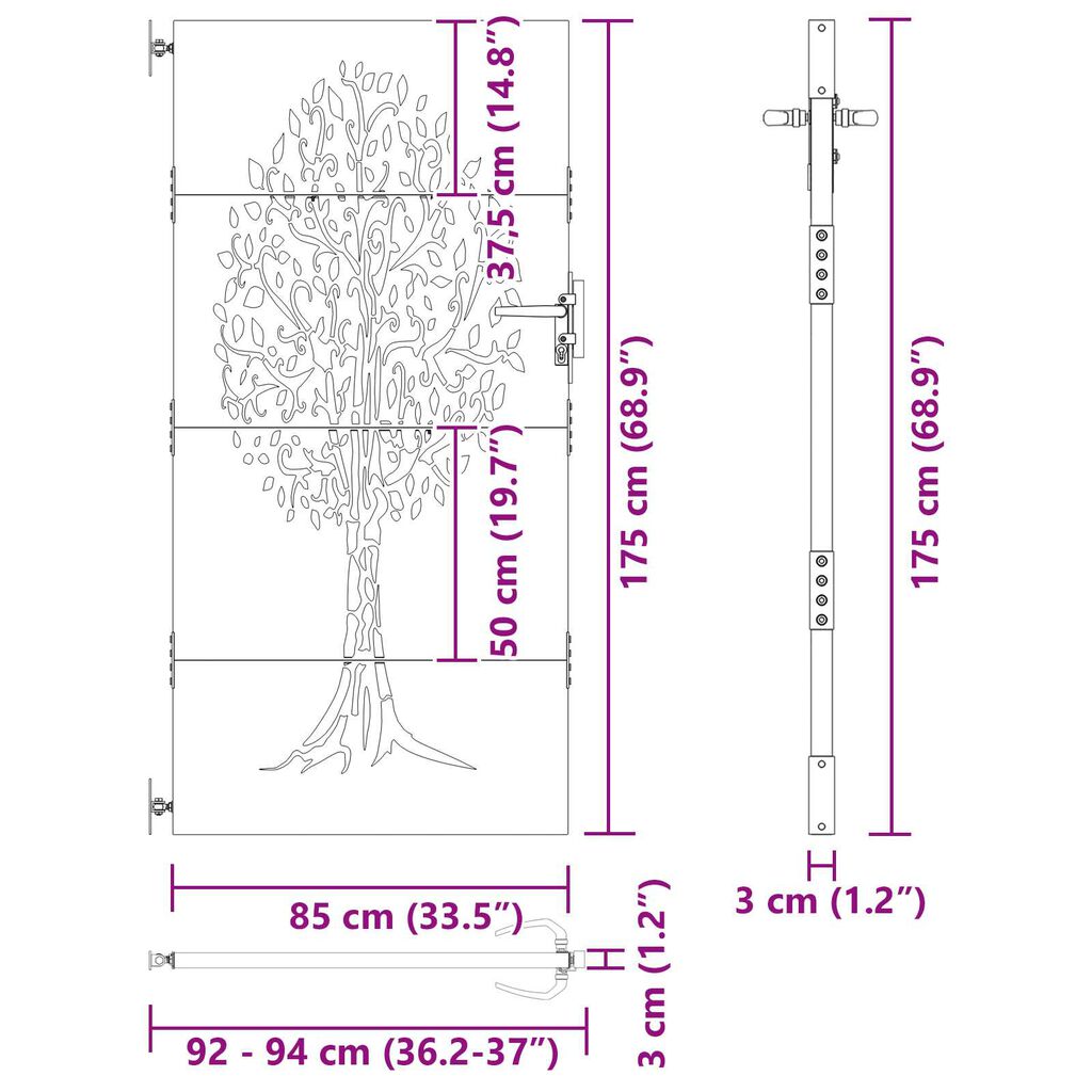 vidaXL Πύλη Κήπου Άλλο Μαύρο 100 x 175 εκ Ατσάλι με Επικάλυψη Πούδρας