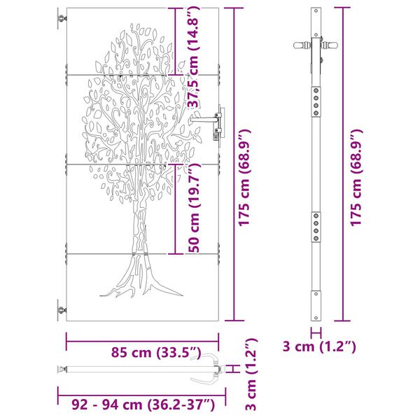 vidaXL Πύλη Κήπου Άλλο Μαύρο 100 x 175 εκ Ατσάλι με Επικάλυψη Πούδρας