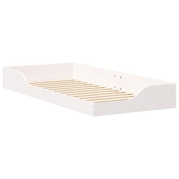 vidaXL Κρεβάτι δαπέδου Λευκό 100 x 210 cm Μασίφ ξύλο πεύκου