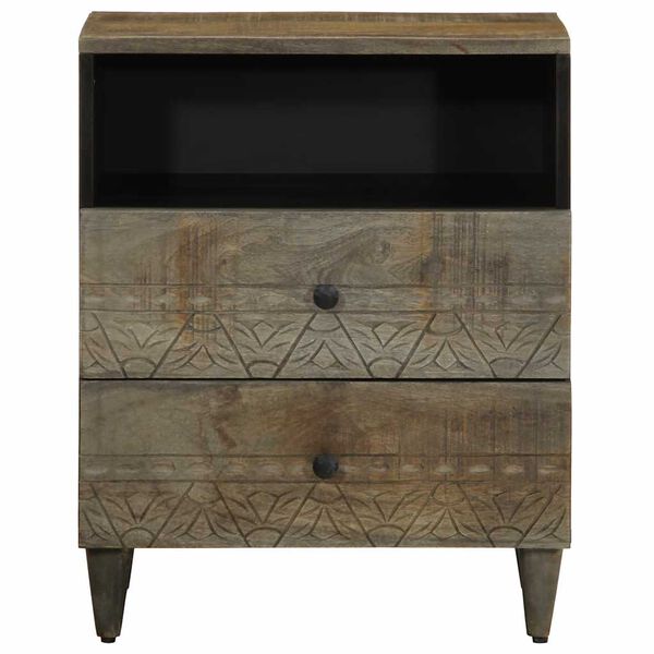 vidaXL κομοδίνο ντουλάπι ανοιχτό γκρι 50x33x60 cm μασίφ ξύλο Mango