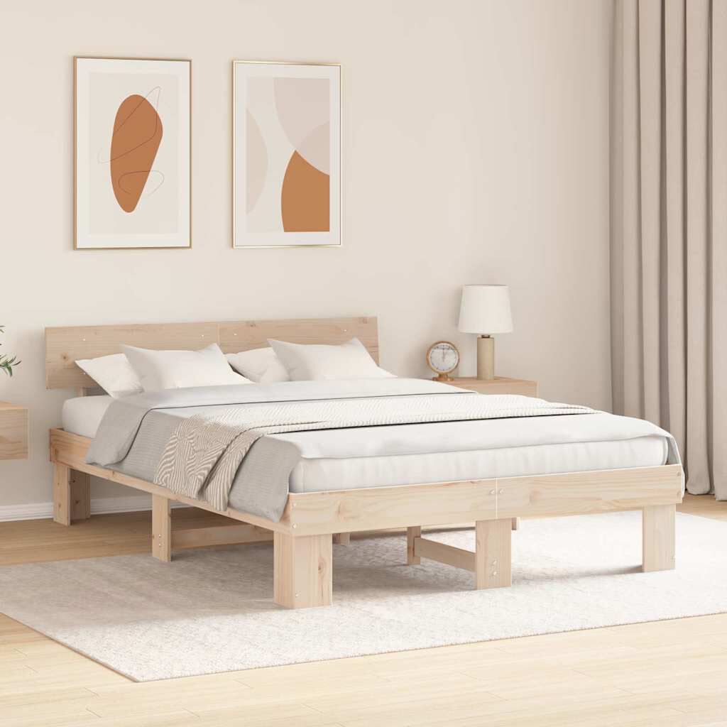 vidaXL Σκελετός Κρεβατιού Καφέ 140 x 200 cm Μασίφ ξύλο πεύκου